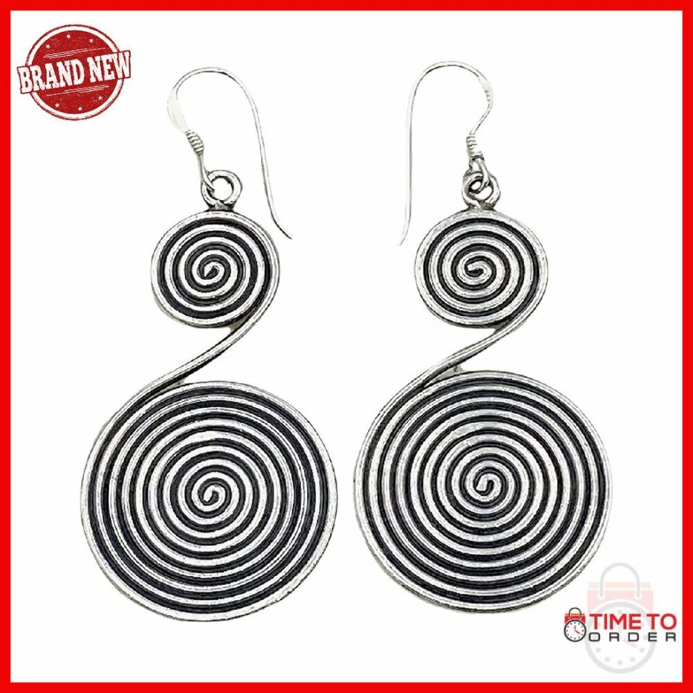 Sterling Silver Boho Dangle Earrings 2 1/8 Long Statement Jewelry